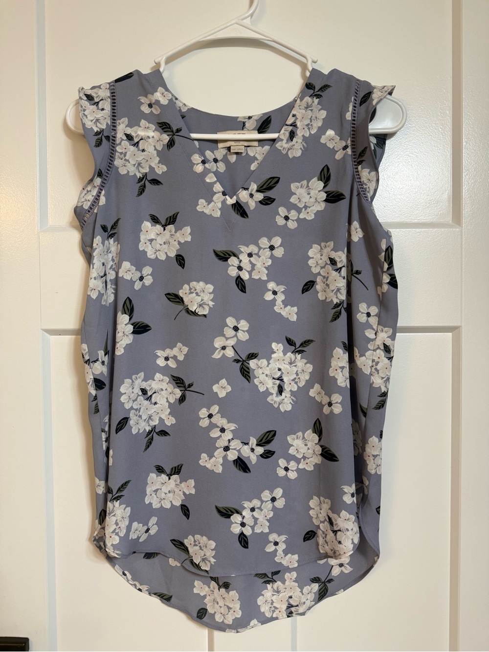 Floral V-Neck Women’s Top - Dusty Blue